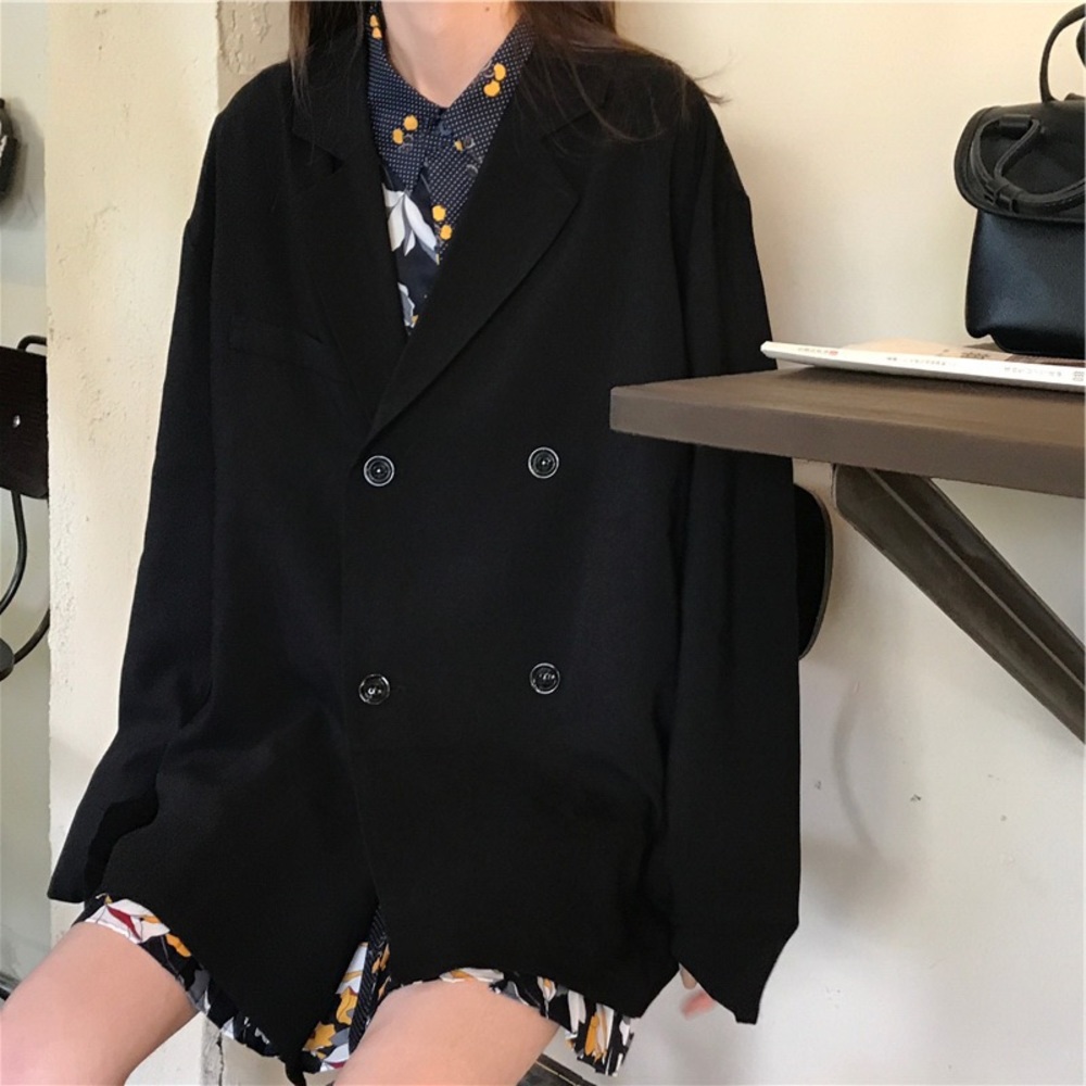 Black double breasted suit jacket